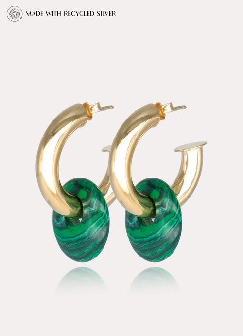 Chunky Gold Hoops - Malachite